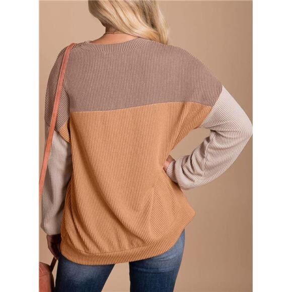 Womens Fashion 2025 Color Block Long Sleeve Crewneck Knitted Casual - Picture 2 of 7